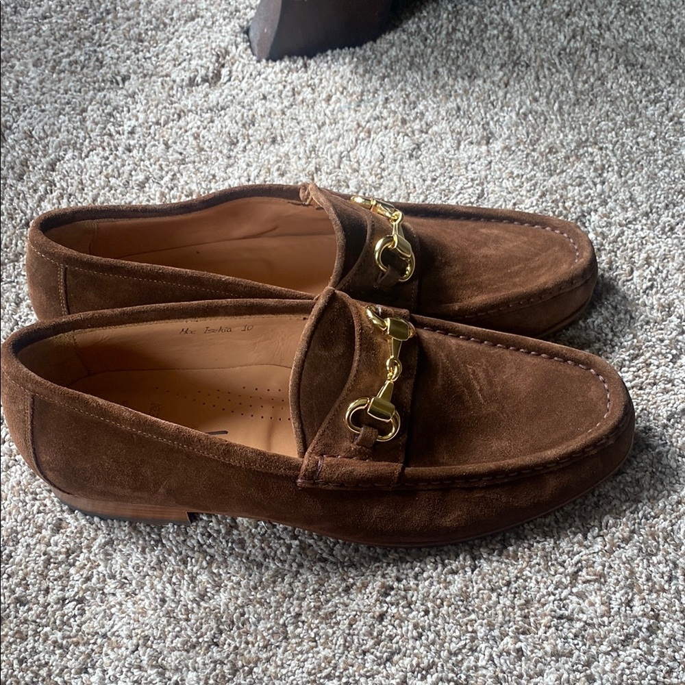 Todd Snyder Brown Suede Loafers with Gold Accents